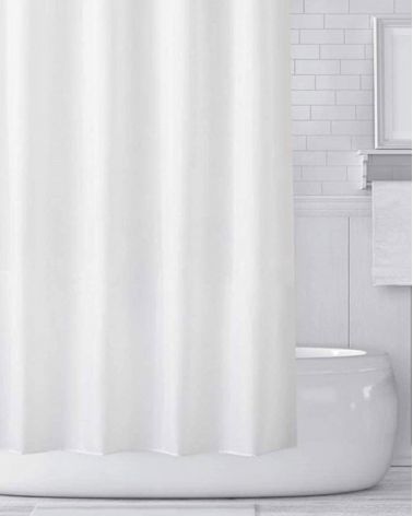 Rideau de douche 120 x 200 cm textile lesté blanc fourni avec 8 crochets